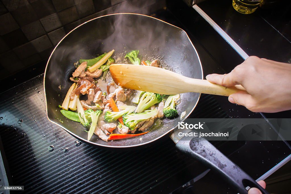 Fried Mixed Vegetables cooking Thai Cuisine and Food, Fried Mixed Vegetables cookingThai Cuisine and Food, Fried Mixed Vegetables cooking Frying Pan Stock Photo