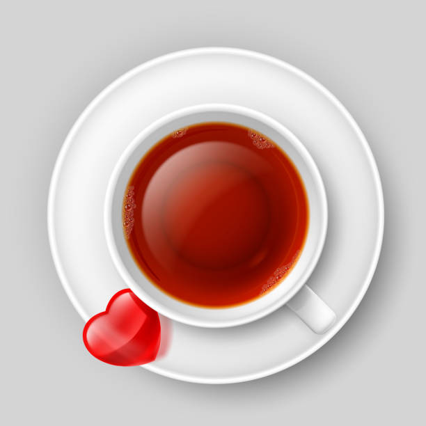 낭만적임 차 술마시기 - black tea dishware plate cup stock illustrations
