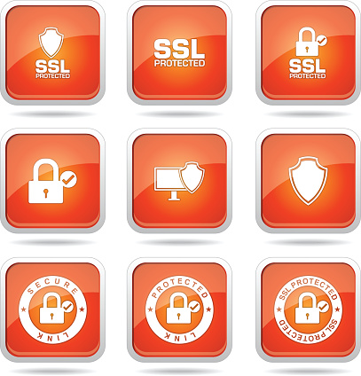 Proteksi Web Internet Square Vector Orange Icon Design Set Ilustrasi