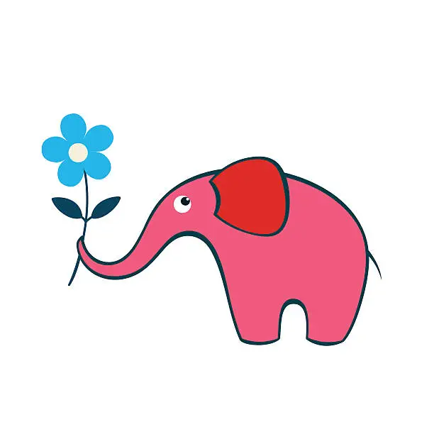 Vector illustration of Baby elephant with flower