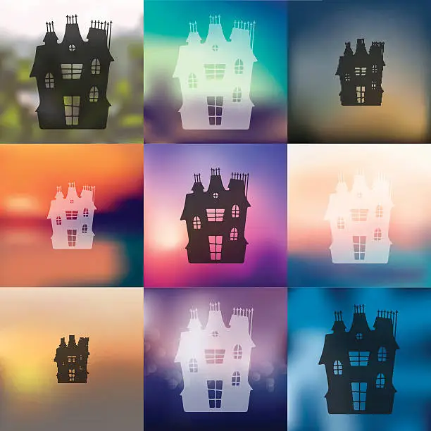 Vector illustration of house icon on blurred background