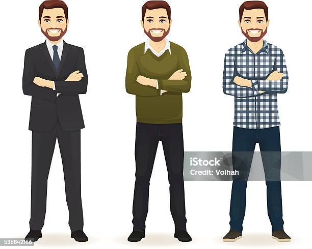 Set Of Man In Different Clothes Stock Illustration - Download Image Now - Casual Clothing, Men, Characters