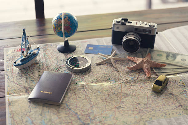 istock compass, passport, credit card, banknote, globe, camera,map, car 536844740