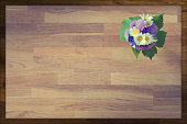 wooden greeting card background with hand-tied bouquet of flowers