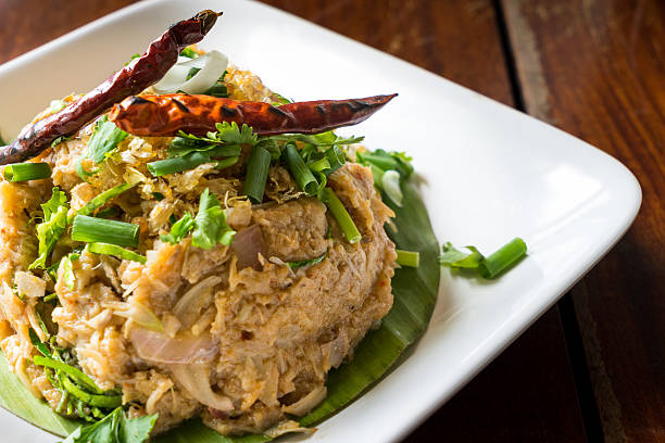 Tam Kanoon or Crushed Young Jackfruit with Curry And Spices stock photo