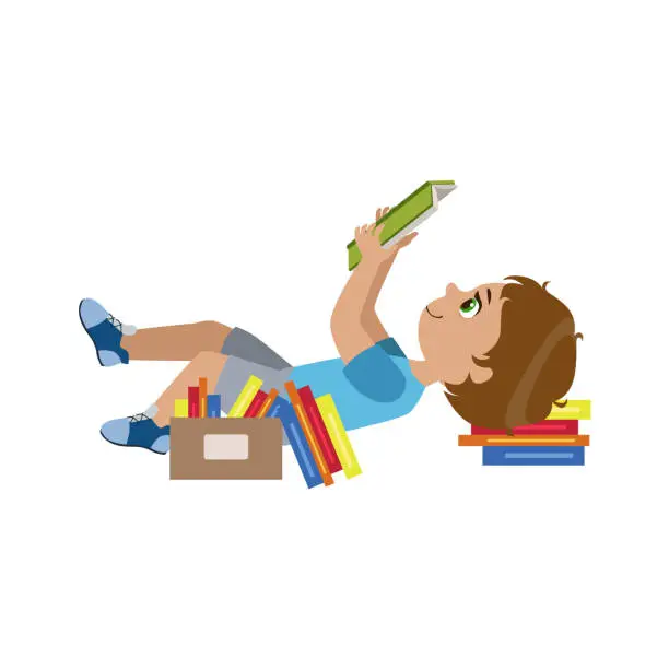 Vector illustration of Boy Laying On The Back Reding