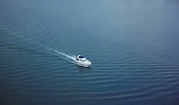 Small  motor boat on calm water