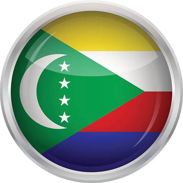 Vector illustration of Glossy Button - Flag of Comoros