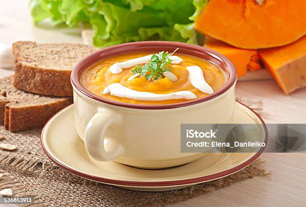 Delicious Cream Of Pumpkin Soup In A Bowl Stock Photo - Download Image Now - 2015, Appetizer, Autumn