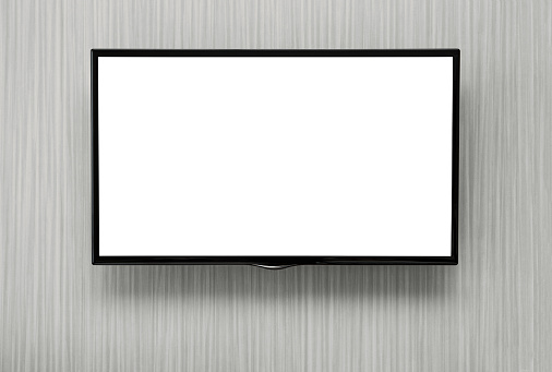 Close up of blank flat screen TV at the wall with copy spae and clipping path for the screen