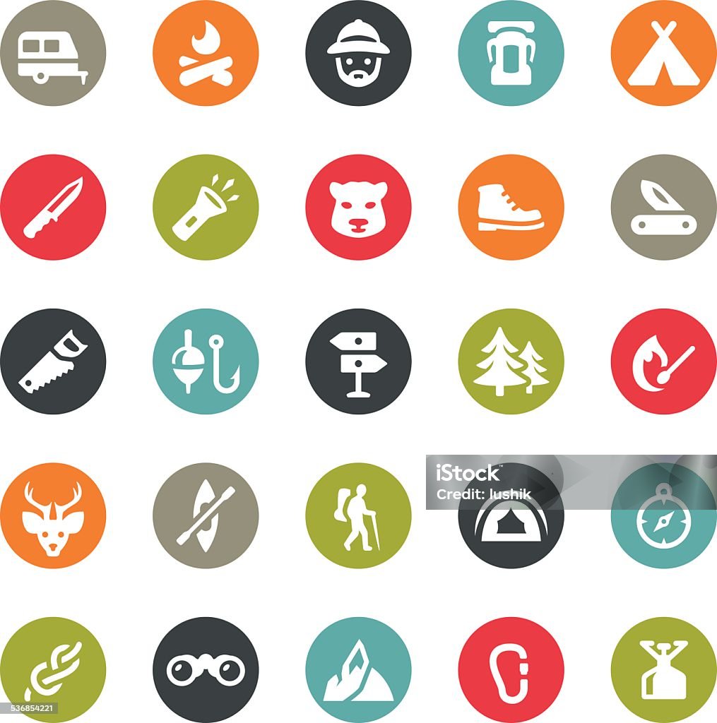 Outdoors and Camping icons / Ringico series Ringico series / Set #36 - Outdoors and Camping icons. Hiking stock vector