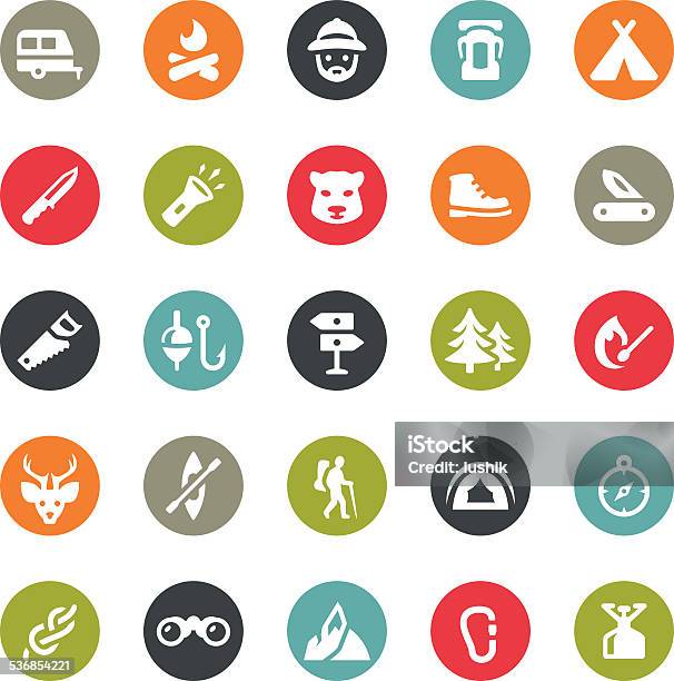 Outdoors And Camping Icons Ringico Series Stock Illustration - Download Image Now - Hiking, Camping, Footpath