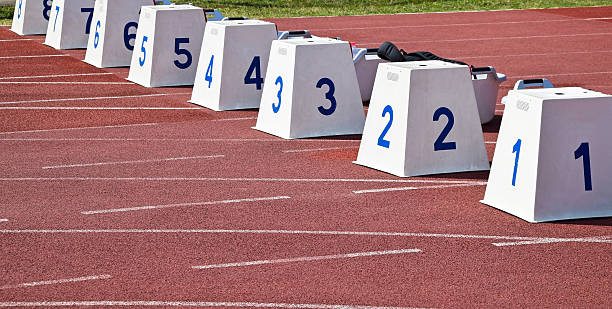 istock Starting blocks of the running track 536854949