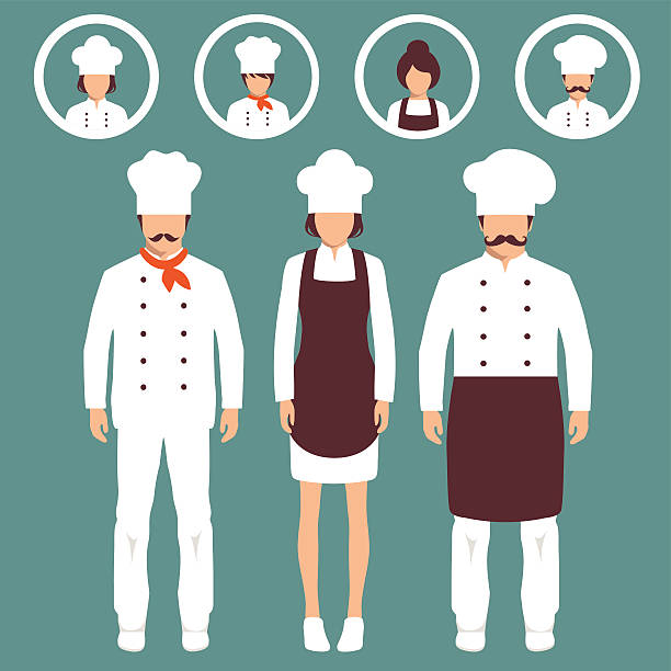 cook personel 
vector cooking illustration, cartoon cook icons, restaurant chef hats chiefs stock illustrations