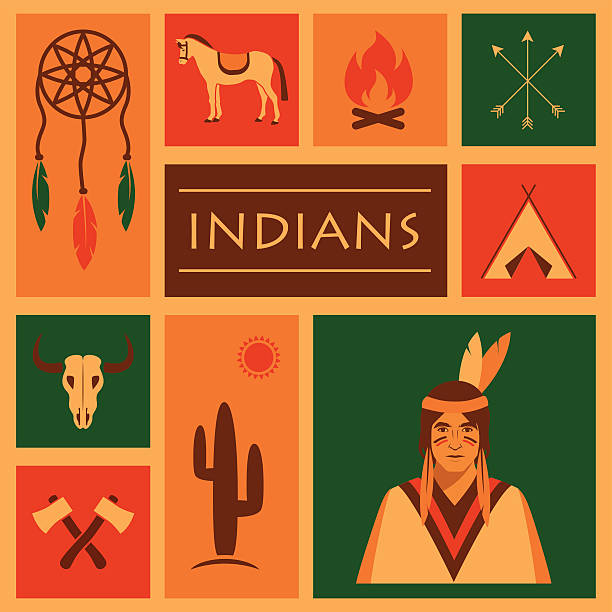 illustrazioni stock, clip art, cartoni animati e icone di tendenza di nativo americano indiano - wigwam tent north american tribal culture indigenous culture