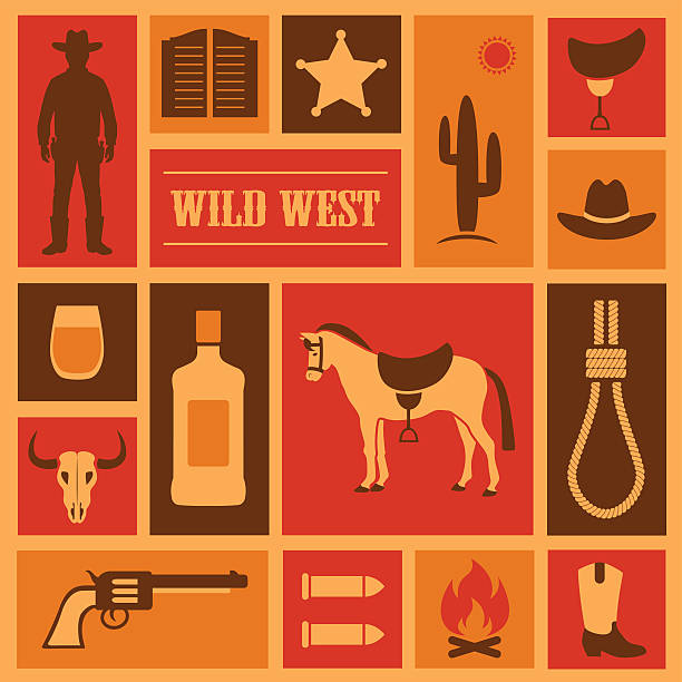 illustrations, cliparts, dessins animés et icônes de ouest de cow-boy - wild west horseshoe retro revival old fashioned