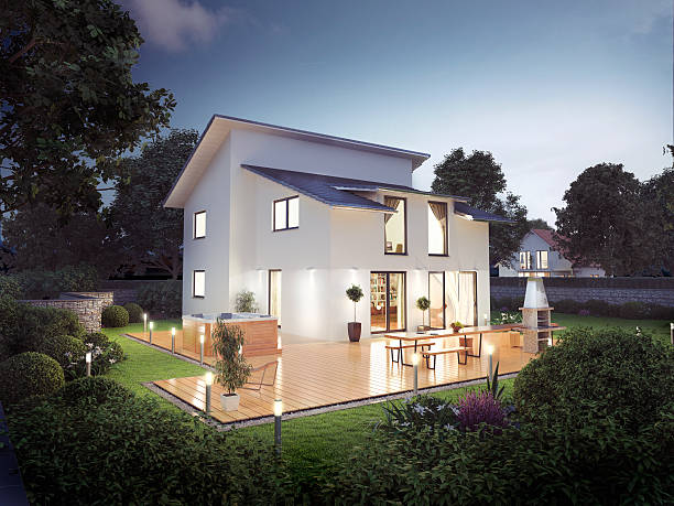 istock Modern family house at dusk 536864602