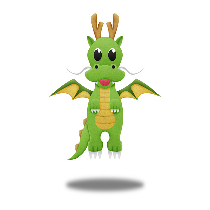 the green dragon for illustration cute cartoon of paper cut