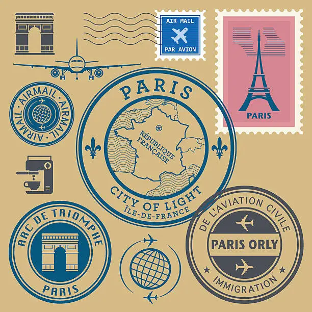 Vector illustration of Stamps set, Paris theme