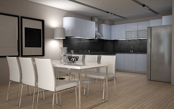 istock 3D interior design of the dining room and kitchen 536873372