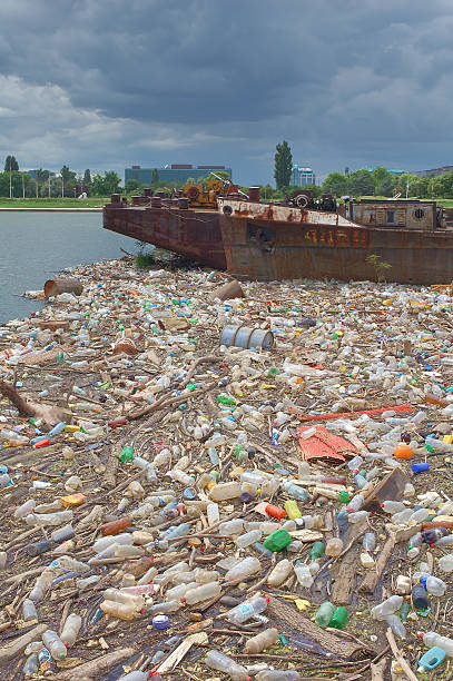 istock Polluted river bank full of garbage 536873791