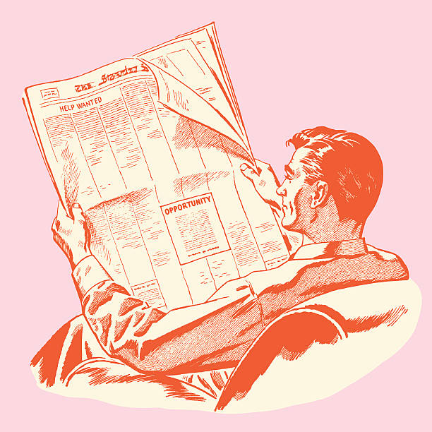 człowiek czytanie gazety - gazeta ilustracje stock illustrations