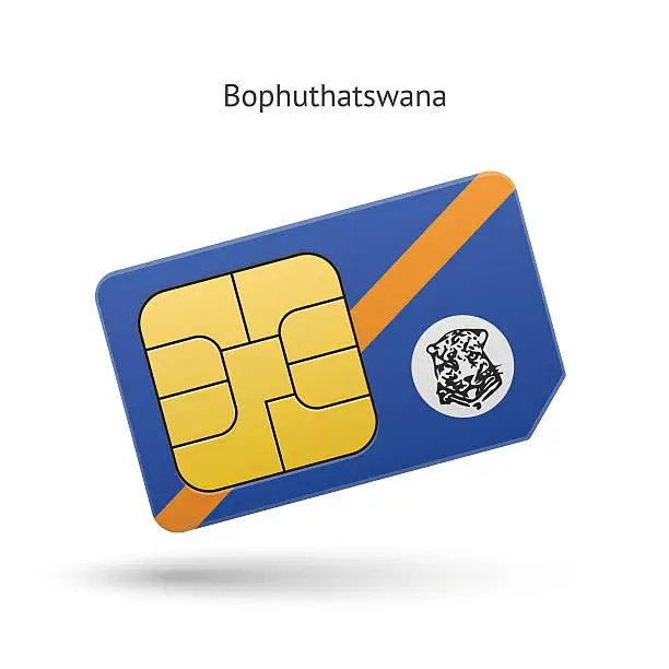 Vector illustration of Bophuthatswana mobile phone sim card with flag