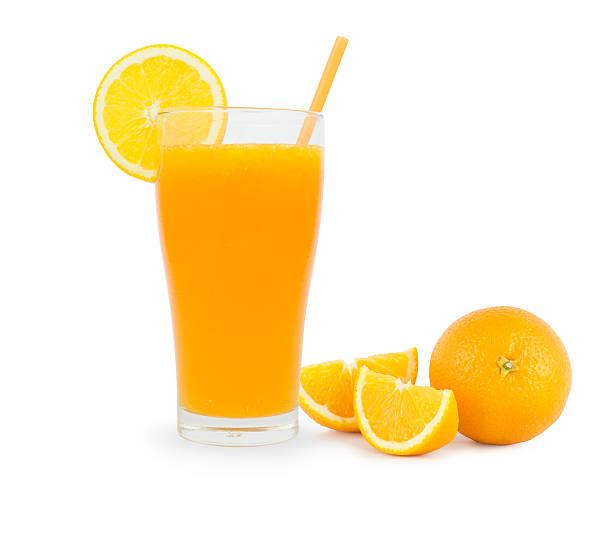 istock Full glass of orange juice on white background 536875714