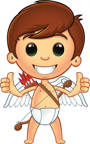 Vector illustration of Little Cupid - Two Thumbs Up