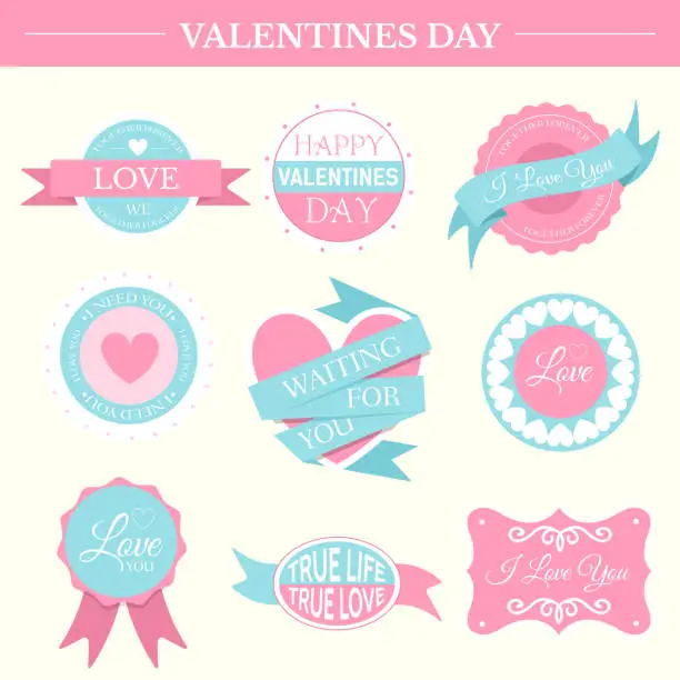 Vector illustration of Valentines day heart label illustration set. Vector background