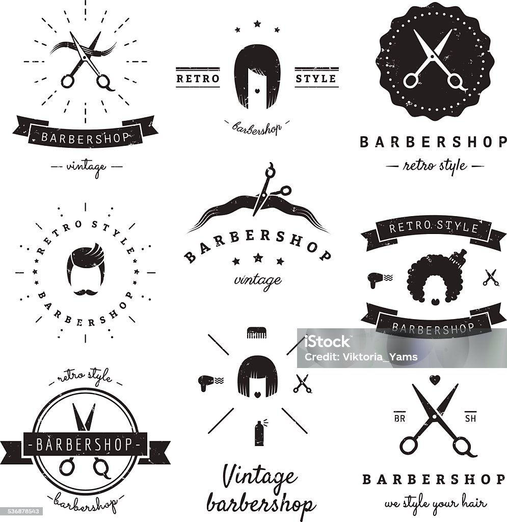 Barbershop (hair salon) design elements vintage vector set. Barbershop (hair salon) design elements vintage vector set. Hipster and retro style. Perfect for your business design. Hair Salon stock vector