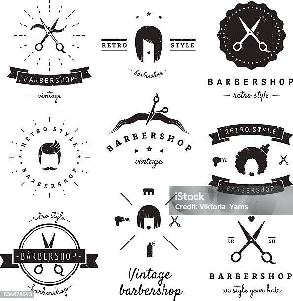 Barbershop Design Elements Vintage Vector Set Stock Illustration - Download Image Now