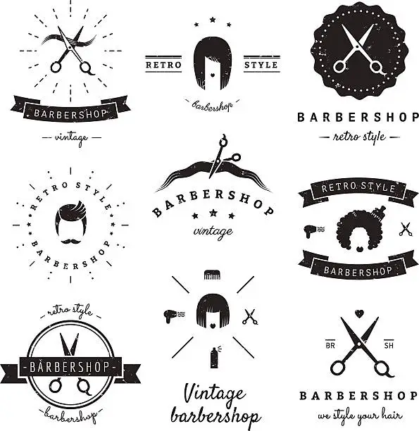 Vector illustration of Barbershop (hair salon) design elements vintage vector set.