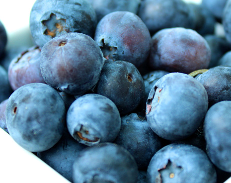 Photo showing a pile of organic fresh blueberries, showing fresh fruit as part of a healthy breakfast.