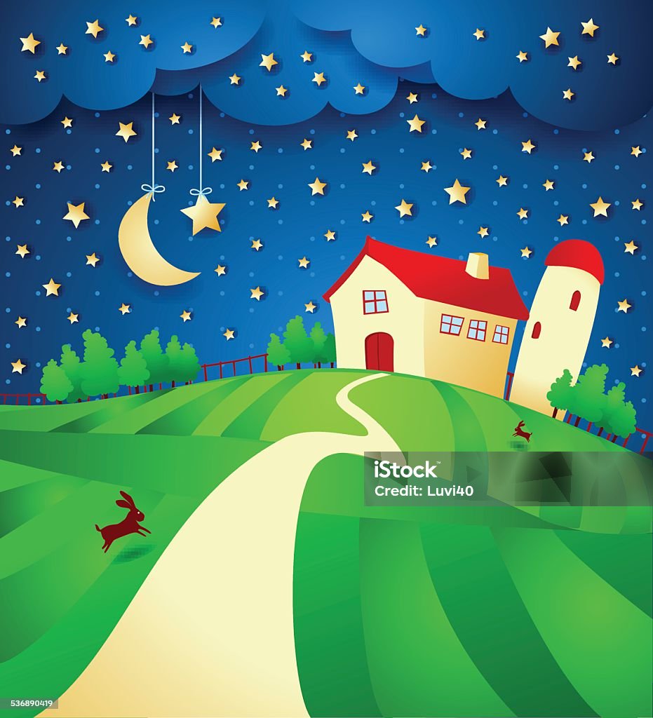 Night landscape with farm and starry sky Night landscape with farm and starry sky, vector eps10 2015 stock vector
