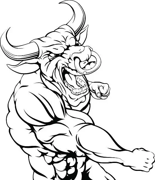 Vector illustration of Tough bull character punching