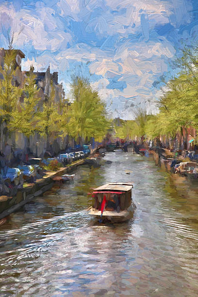istock Amsterdam city in Holland, artwork in painting style 536892425