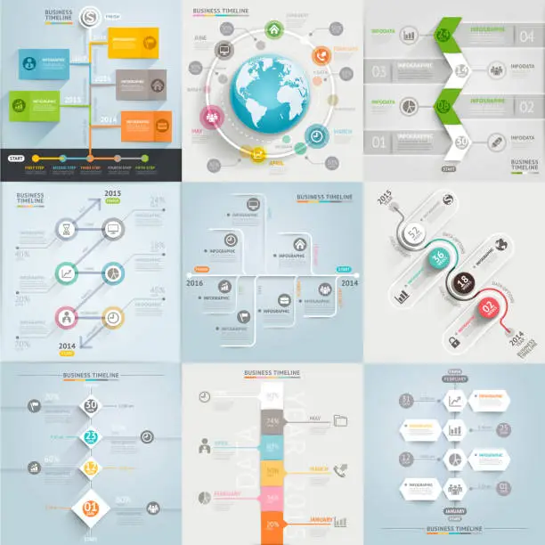 Vector illustration of Business timeline elements template.