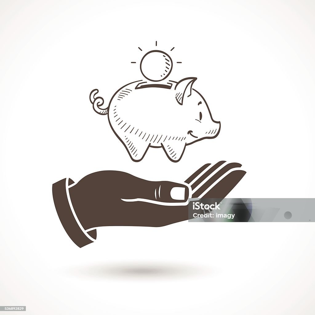 Hand Holding Piggy Bank Vector Hand holding a hand drawn piggy bank, vector icon. Piggy Bank stock vector