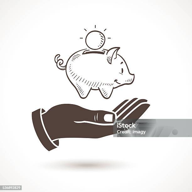 Hand Holding Piggy Bank Vector Stock Illustration - Download Image Now - Piggy Bank, Coin Bank, Doodle