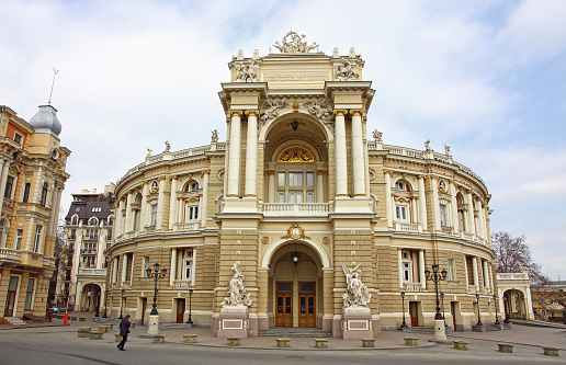 Odessa, Ukraine - March 8, 2012: Odessa National Academic Theater of Opera and Ballet, Ukraine. Building was constructed by Fellner & Helmer in neo-baroque (Vienna Baroque) style and opened in 1887
