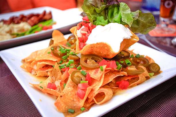 Plate with taco, salad - mexican food. Close up