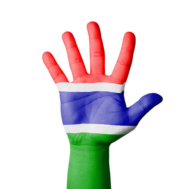 Open hand raised, Gambia flag painted