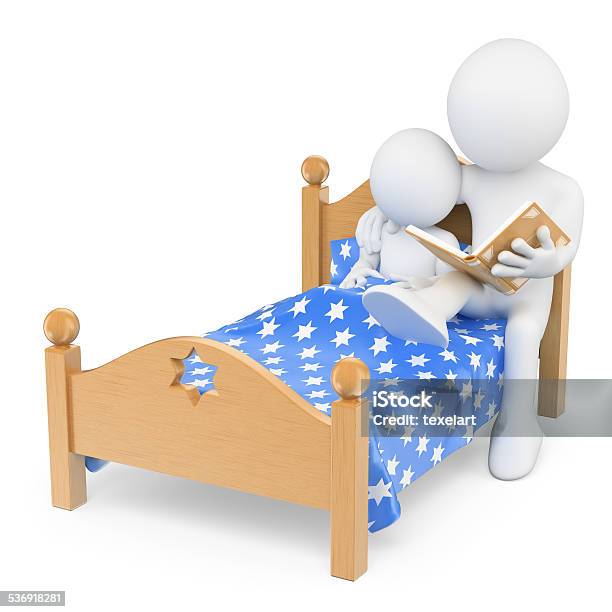 3d White People Father Reading A Bedtime Story Stock Photo - Download Image Now - 2015, Abstract, Adult