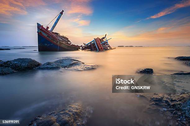 Broken Ship In The Sea Stock Photo - Download Image Now - 2015, Beach, Blue