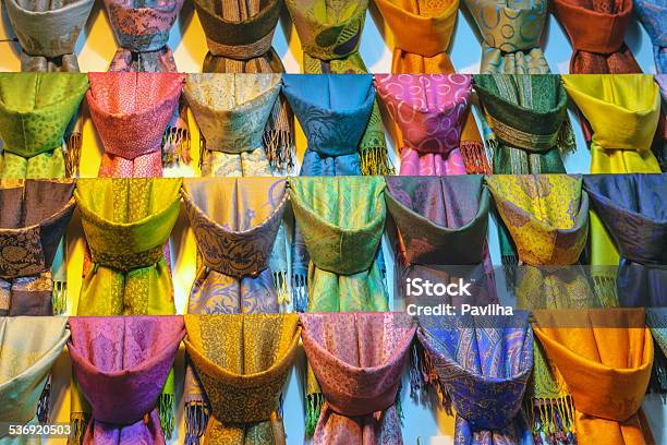 Beautiful Purple Pashmina Scarves Grand Bazaar Istanbul Turkey Stock Photo - Download Image Now