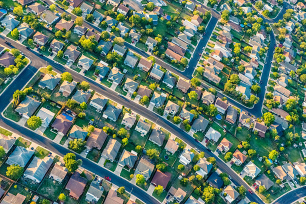 サン antoniotexas 郊外の住宅開発エリアの空からの眺め - aerial view suburb housing development texas ストックフォトと画像