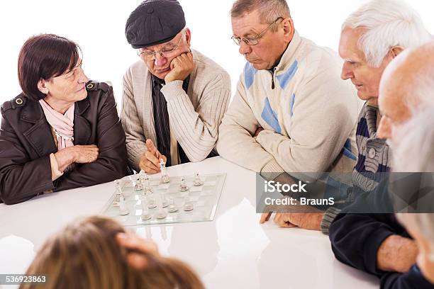 Seniors Playing Chess Stock Photo - Download Image Now - Nursing Home, Retirement Community, White Background