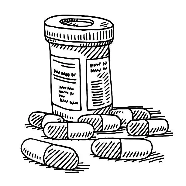 Vector illustration of Medicine Pill Container Drawing