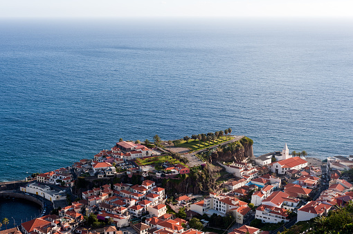 Camara de Lobos, Madeira island, Portugal. City center, church, Ilheu district.